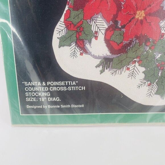Bucilla Santa & Poinsettia Counted Cross Stitch Christmas Stocking Kit 82431 18" - Picture 3 of 7